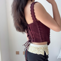 Lace trim camisole with cross back straps - Thumbnail 2