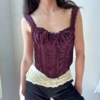 Lace trim camisole with cross back straps - Thumbnail 4