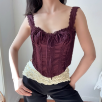 Lace trim camisole with cross back straps - Thumbnail 6