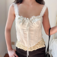Lace trim camisole with cross back straps - Thumbnail 7