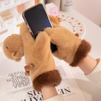 Kawaii plush capybara/penguin gloves - Thumbnail 3