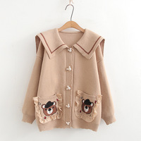 Doll Collar Teddy Bear Button-up Cardigan - Thumbnail 2