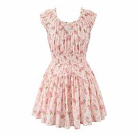 Retro style sexy U-neck waist ruffled floral dress - Thumbnail 2