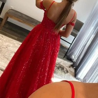 Red Off the Shoulder Sequin Lace A-Line Prom Dresses ,PD230630 - Thumbnail 1