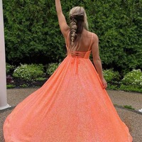 A-Line Sequins Spaghetti Straps Long Prom Dress,PD230631 - Thumbnail 1