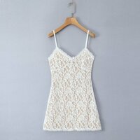 Sexy Lace Jacquard V-neck Short Sling Dress - Thumbnail 5