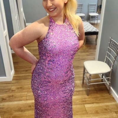 Purple halter sequin long mermaid prom dresses,pd230633
