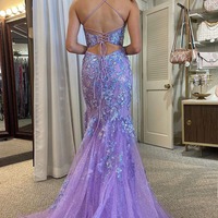 Mermaid Lilac Scoop Neck Sequin Lace Long Prom Dress ,PD230643 - Thumbnail 1