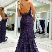 Graple Mermaid V Neck Neck Sequin Lace Long Prom Dress,PD230644 - Thumbnail 1