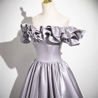 Purple Satin Floor Length Prom Dress, A-Line Off the Shoulder Party Dress - Thumbnail 3