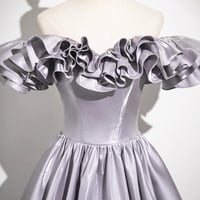 Purple Satin Floor Length Prom Dress, A-Line Off the Shoulder Party Dress - Thumbnail 4
