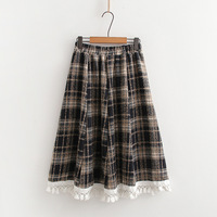 Retro woolen plaid midi skirt - Thumbnail 5