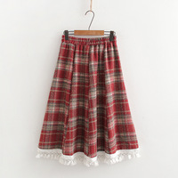Retro woolen plaid midi skirt - Thumbnail 4
