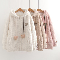 Imitation lamb plush coat with ears hoodie - Thumbnail 1