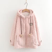 Imitation lamb plush coat with ears hoodie - Thumbnail 2