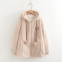Imitation lamb plush coat with ears hoodie - Thumbnail 3
