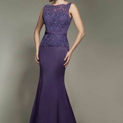 Elegant mother of the bride/groom dress purple lace evening formal prom dress