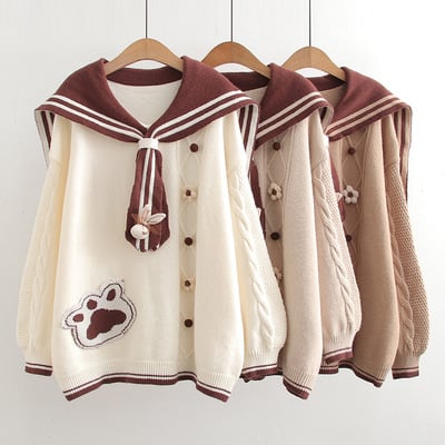 Cute bear claw navy collar design sweater