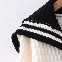 Black White Navy Collar Knitted Cardigan - Thumbnail 6