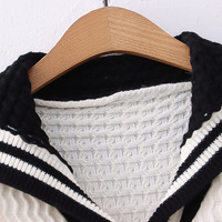 Black White Navy Collar Knitted Cardigan - Thumbnail 4