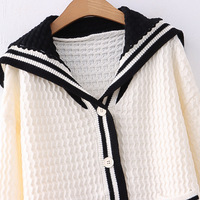 Black White Navy Collar Knitted Cardigan - Thumbnail 5