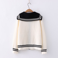 Black White Navy Collar Knitted Cardigan - Thumbnail 3