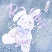 Harajuku Bunny Print Hoodie Denim Jacket - Thumbnail 5