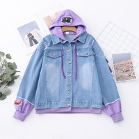 Harajuku Bunny Print Hoodie Denim Jacket - Thumbnail 3