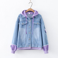Harajuku Bunny Print Hoodie Denim Jacket - Thumbnail 1