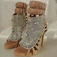 Sexy rhinestone stiletto large size party high heel women's sandals 4 Colors - Thumbnail 7