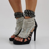 Sexy rhinestone stiletto large size party high heel women's sandals 4 Colors - Thumbnail 4