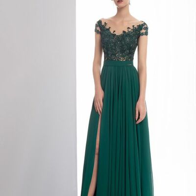 Elegant mother of the bride/groom dress green lace evening formal prom dress