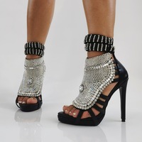 Sexy rhinestone stiletto large size party high heel women's sandals 4 Colors - Thumbnail 5