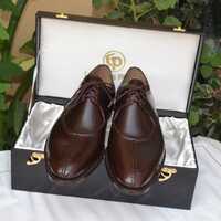 Crafted Leather Dark Brown Leather Split Toe Oxford Lace up Dress Shoes - Thumbnail 1
