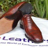 Bespoke Handmade Classic Brown Patina Leather Oxford Dress Lace up Shoes - Thumbnail 1