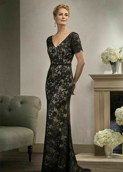 Elegant Mother of the Bride/Groom Dress Black Lace Beaded Evening Formal Prom Dress