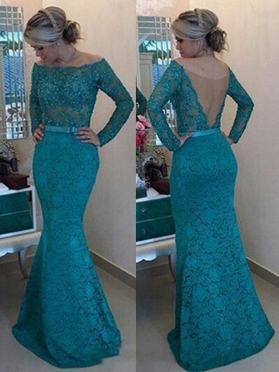 Elegant Mother of the Bride/Groom Dress Blue Lace Evening Formal Prom Dress