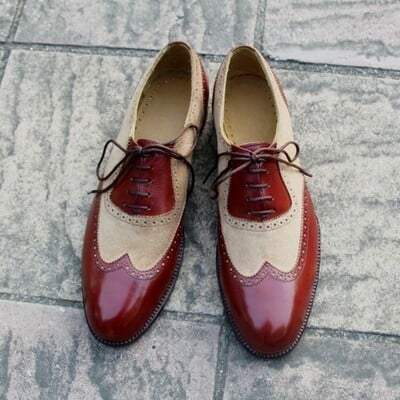Crafted leather classic red calf and brown suede leather dress formal oxford shoes - Thumbnail 4