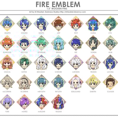 Fire emblem 1.5" wooden pins