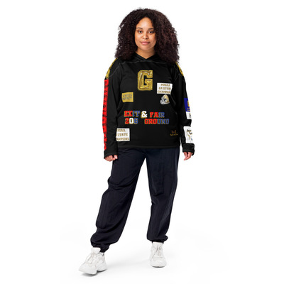 We are champions!! black recycled fan jersey