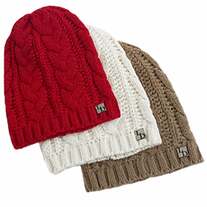 3 Pack Red Ivory Taupe Cable Knit Unisex Slouch Beanie Hats