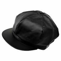 Black Genuine Leather 6 Panel Newsboy Cap Hat