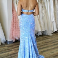  Long Blue Sequin Halter Trumpet Prom Dress,PD230651 - Thumbnail 1