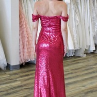 Pink Off-the-Shoulder Sequin Ruching Long Gown with Slit,PD230652 - Thumbnail 1