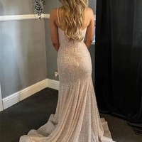 Mermaid Blush Pink Sequins Straps Long Prom Dress,PD230667 - Thumbnail 1