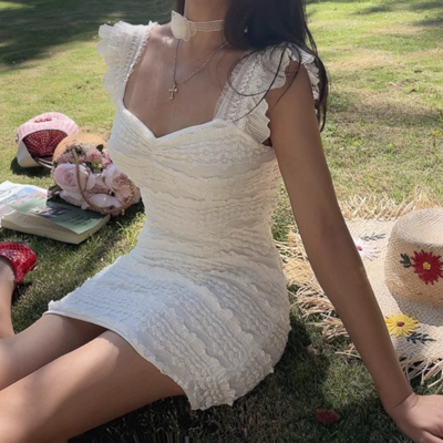 Retro casual romantic full lace hip-hugging short skirt dress