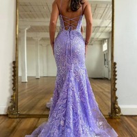 Gorgeous Scoop Neck Mermaid Lilac Sequin Lace Long Prom Dresses,PD230669 - Thumbnail 1
