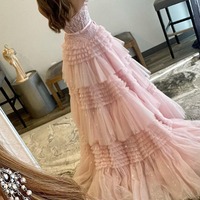 Princess Off the Shoulder Light Pink Tiered Ruffled Tulle A-Line Long Prom Dresses ,PD230670 - Thumbnail 1
