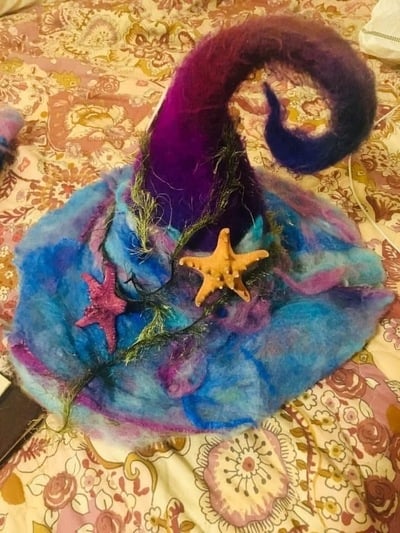 Nuno felted witch hat