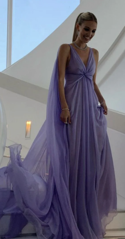 Lilac A Line Chiffon Long Prom Dresses